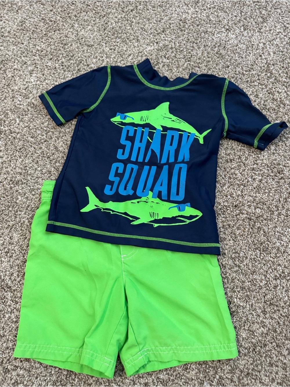 Carter's Navy & Neon Green Shark Squad Rash Guard Swim Set size 4T